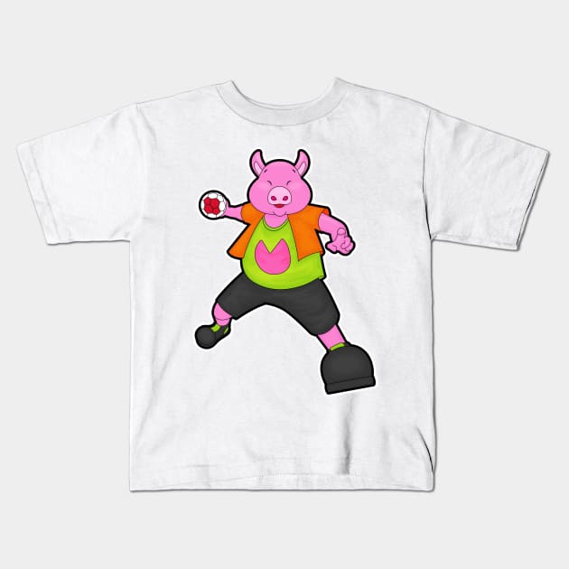 Pig at Handball player with Handball Kids T-Shirt by Markus Schnabel